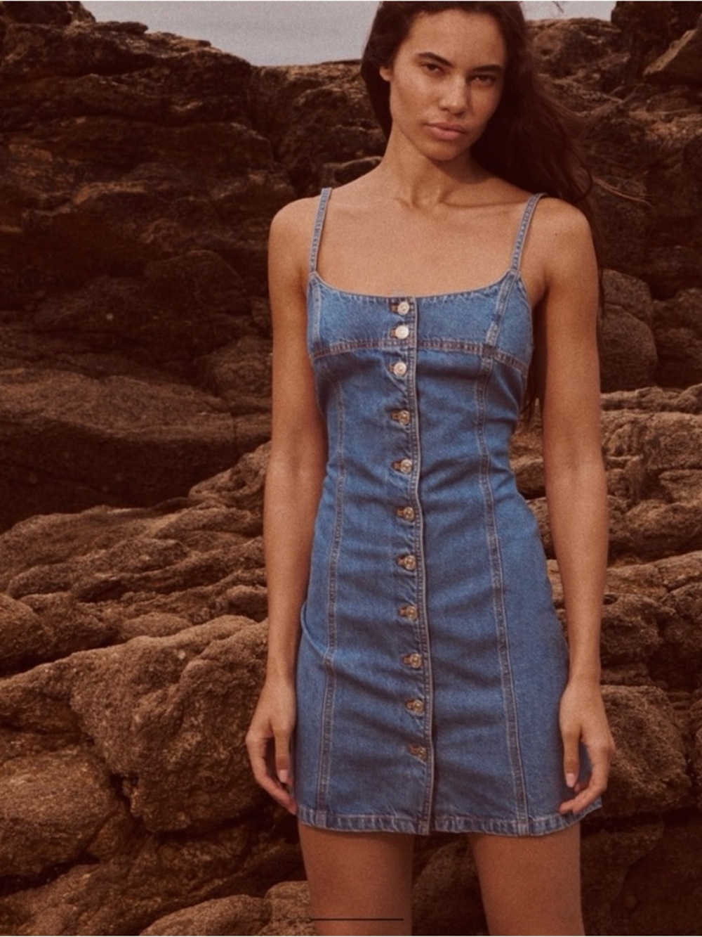 ZARA TRF Light Blue Denim Mini Dress with Thin Straps large